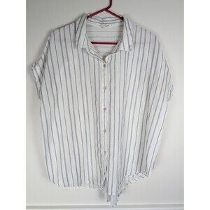 Eileen Fisher Large Organic Cotton Button Up Top Tunic Shirt Collared Women